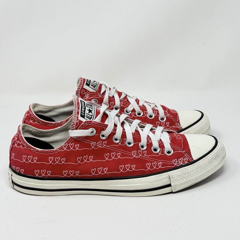 Converse All Star Valentine’s Day Low Sneakers Mens 9 Red Canvas Hearts Shoes